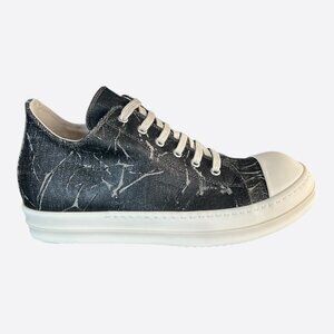 Rick Owens Black & White Washed Foil Low Top Sneakers